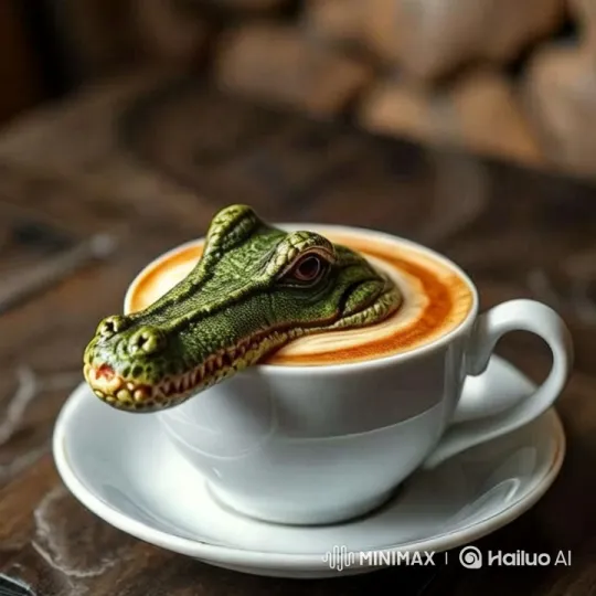 Surreal Crocodile Latte Art in Aesthetic Video – AI Generated Video | Hailuo AI