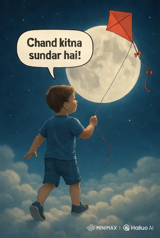 Boy with Kite and Moon in Starry Night – AI Generated Video | Hailuo AI