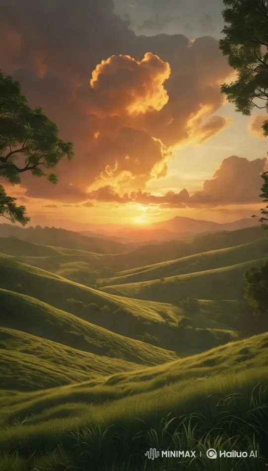 Golden Sunset Over Rolling Hills – AI Generated Video | Hailuo AI