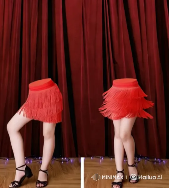 Vibrant Latin Dancers in Red Fringe Skirts – AI Generated Video | Hailuo AI