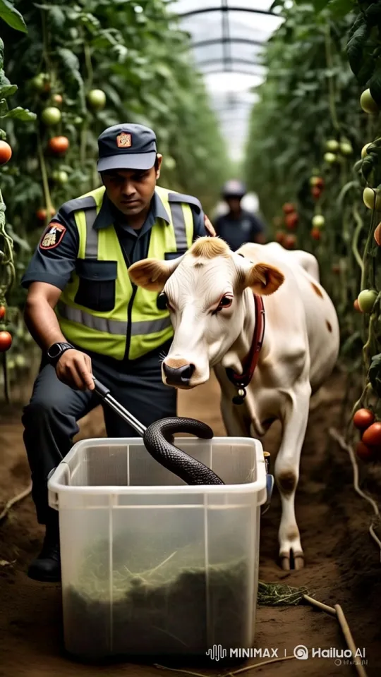 Officers Gently Catch and Relocate a Snake in a Greenhouse – AI Generated Video | Hailuo AI