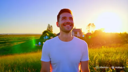 Man Embraces Life's Fulfillment in Serene Landscape – AI Generated Video | Hailuo AI