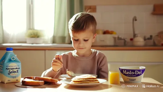 Joyful Morning: A Child's Breakfast in Warm Pastels – AI Generated Video | Hailuo AI