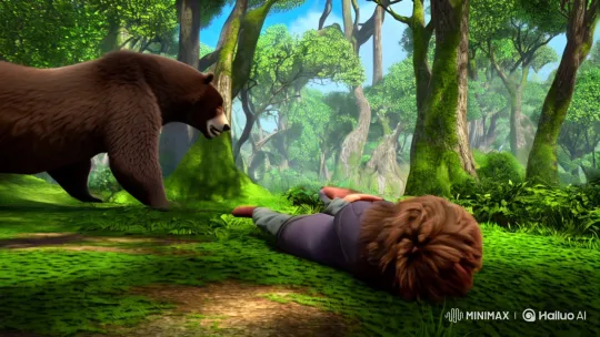 Boy and Bear's Wild Kingdom: A Lion's Challenge – AI Generated Video | Hailuo AI