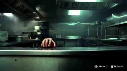 Tense Close-Up of Lex Murphy in an Industrial Kitchen – AI Generated Video | Hailuo AI