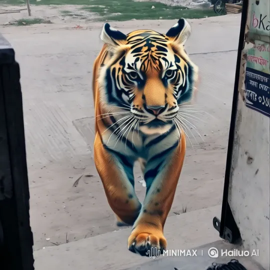 Tiger Stealthily Enters Store Captured by Tracking Shots – AI Generated Video | Hailuo AI