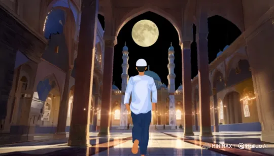 Nighttime Mosque Visit: Serene Ambiance and Architectural Beauty – AI Generated Video | Hailuo AI