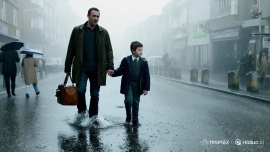Father and Son Walk Through Rain in Serene Bond – AI Generated Video | Hailuo AI