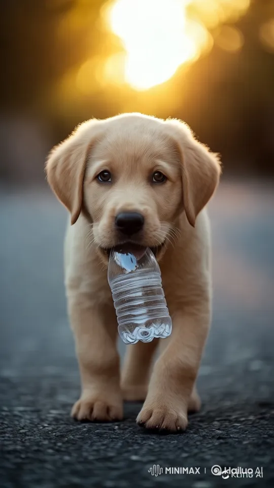 Labrador Puppy Collects Bottles in Morning Light – AI Generated Video | Hailuo AI