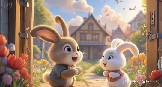 Rabbits Chat in a Charming Garden Setting – AI Generated Video | Hailuo AI