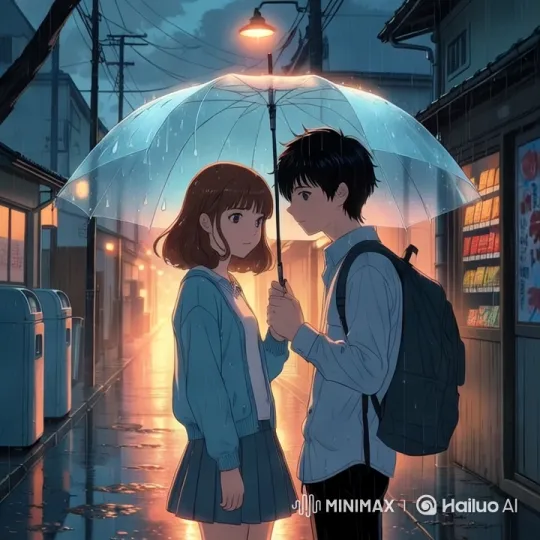 Romantic Couple Under Umbrella in Rainy Street – AI Generated Video | Hailuo AI
