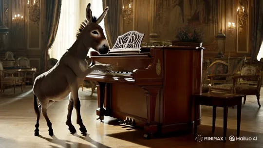 Surreal Donkey Plays Piano in Lavish Salon – AI Generated Video | Hailuo AI