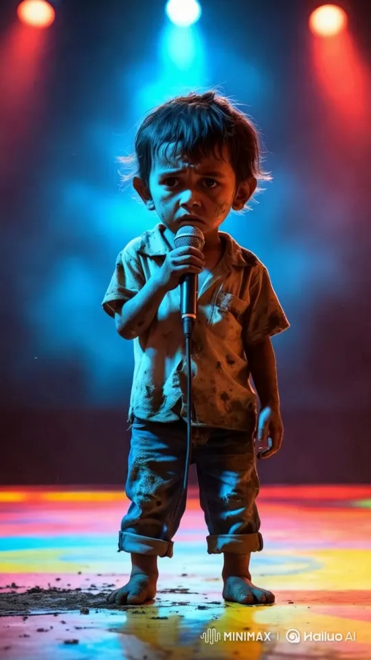 Hardship and Hope: A Child's Solemn Moment on Stage – AI Generated Video | Hailuo AI