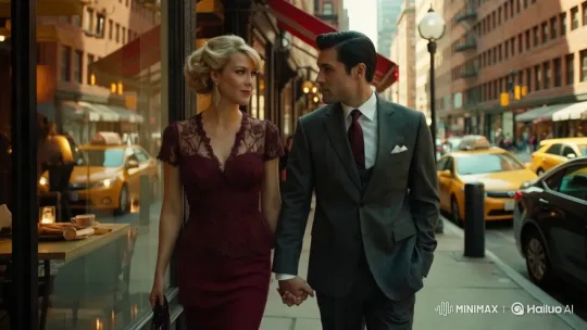Sophisticated Couple in Vibrant Cityscape – AI Generated Video | Hailuo AI