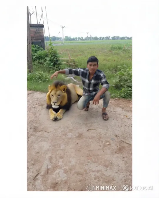 Young Man and Lion Share a Peaceful Moment – AI Generated Video | Hailuo AI
