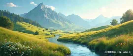 Lush Valley Panorama with Majestic Mountains – AI Generated Video | Hailuo AI