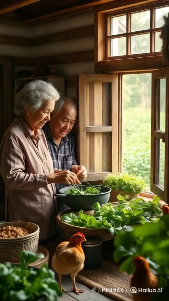 Rustic Room: Couple Prepares Vegetables with Nature's Touch – AI Generated Video | Hailuo AI