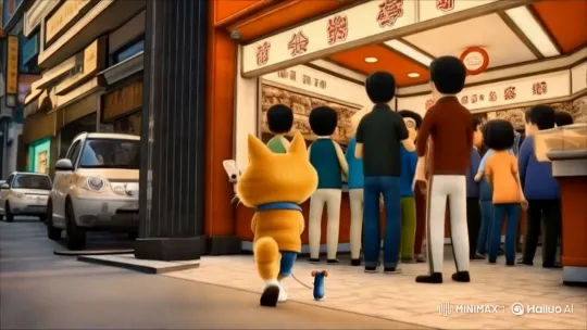 Bustling Street Scene: Characters Turn in Fear – AI Generated Video | Hailuo AI