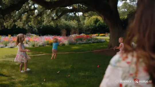 Joyful Play in a Serene Garden Setting – AI Generated Video | Hailuo AI