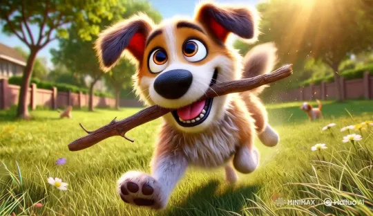 Playful Dog Enjoys Lush Backyard in Sunny Garden – AI Generated Video | Hailuo AI