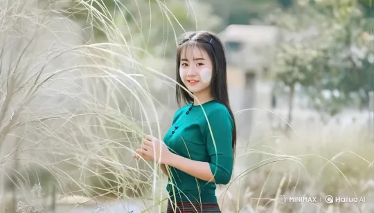 Young Woman in Serene Grassland with Graceful Interaction – AI Generated Video | Hailuo AI