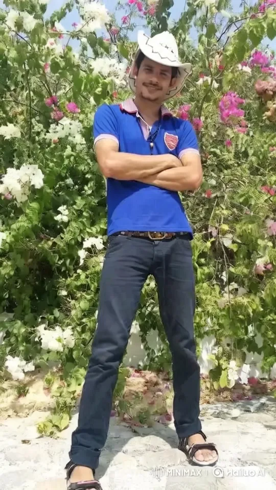 Man in Polo Shirt Poses in Colorful Garden – AI Generated Video | Hailuo AI