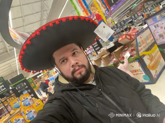 Person in Sombrero Eats Hot Dog in Bustling Supermarket – AI Generated Video | Hailuo AI
