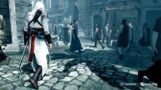 Medieval Hooded Figure Walks Through Bustling Marketplace – AI Generated Video | Hailuo AI