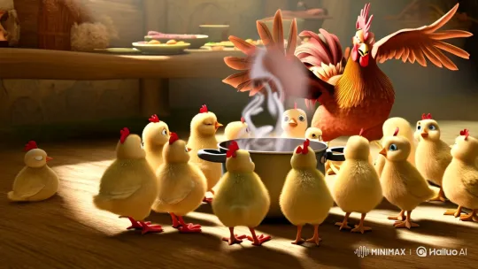Hen Prepares Meal with Chicks in Vivid, Realistic Scene – AI Generated Video | Hailuo AI
