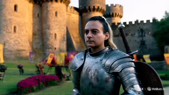 Resolute Warrior in Cinematic Castle Setting – AI Generated Video | Hailuo AI