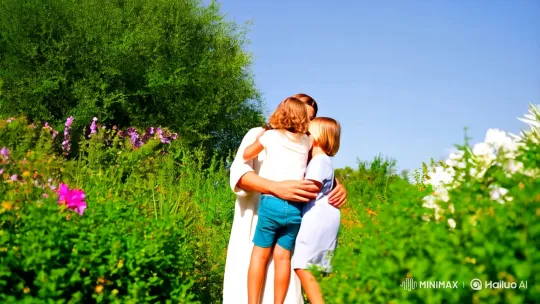 Jesus Embraces Children in Lush Summer Setting – AI Generated Video | Hailuo AI
