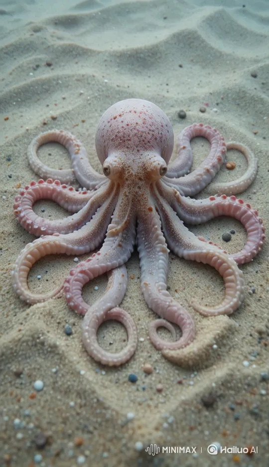 Octopus Camouflage in Sandy Ocean Floor – AI Generated Video | Hailuo AI