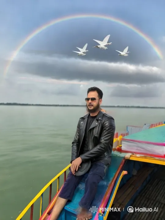 Tranquil Boat Scene with Dynamic Sky and Rainbow – AI Generated Video | Hailuo AI