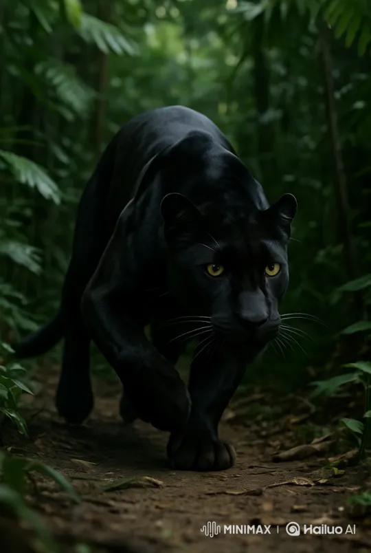 Black Panther Stalks Prey in Lush Jungle Setting – AI Generated Video | Hailuo AI