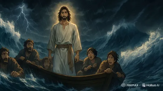 Man in White Robe Calm Amidst Stormy Chaos – AI Generated Video | Hailuo AI