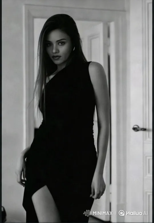 Elegant Woman in Black Dress Showcases Grace – AI Generated Video | Hailuo AI
