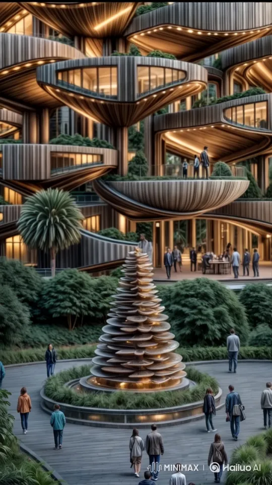 Modern Architecture Meets Nature: Serene Fountain Scene – AI Generated Video | Hailuo AI