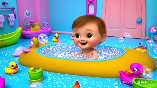 Magical Toddler Playtime in Colorful Cartoon Bathroom – AI Generated Video | Hailuo AI