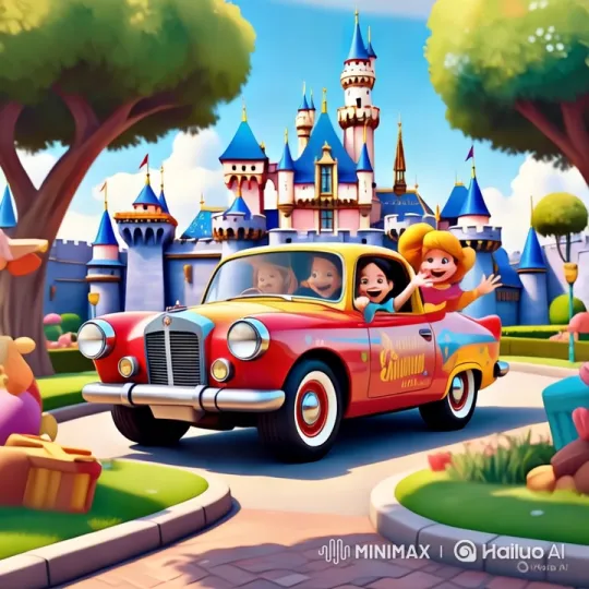 Joyful Disneyland: Dancing Cars and Singing Kids – AI Generated Video | Hailuo AI