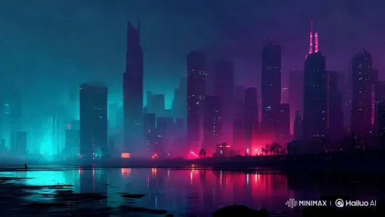 Futuristic Cityscape: Neon Lights and Misty Reflections – AI Generated Video | Hailuo AI