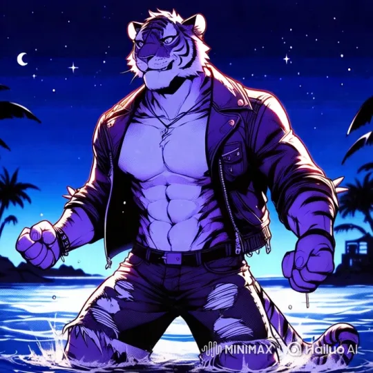 Muscular Tiger Showcases Power Under Starry Night – AI Generated Video | Hailuo AI