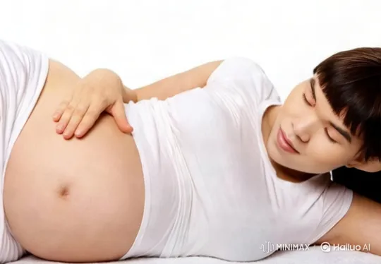 Pregnant Woman Caresses Belly in Serene White Setting – AI Generated Video | Hailuo AI