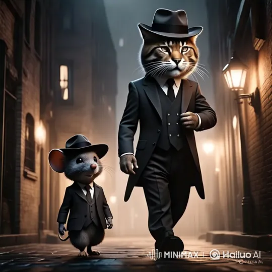 Cat and Mouse in Elegant Alleyway Stroll – AI Generated Video | Hailuo AI
