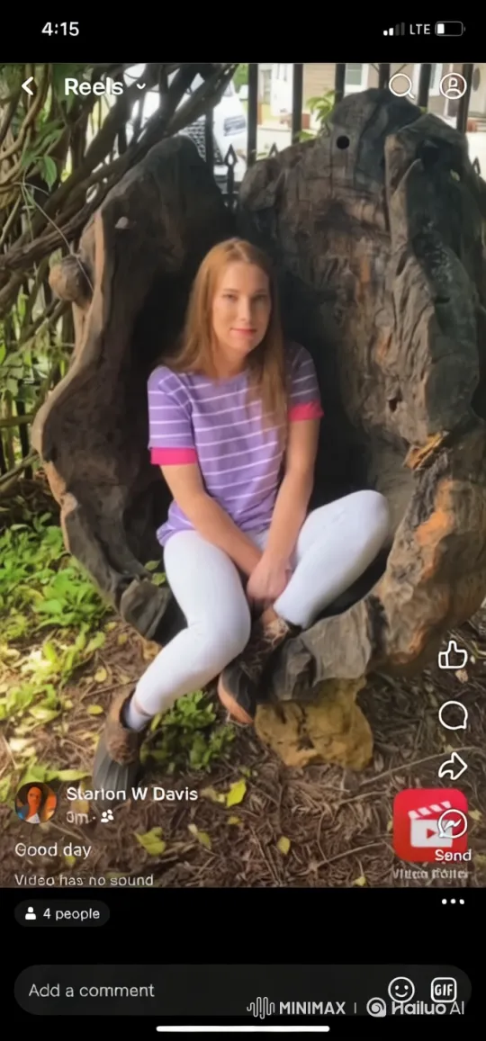 Young Woman in Tree Trunk Amidst Nature's Beauty – AI Generated Video | Hailuo AI