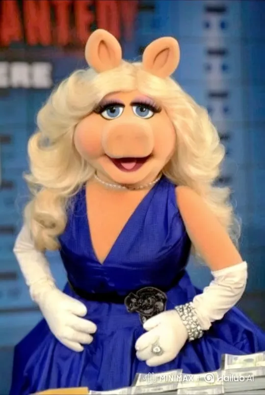 Miss Piggy Gracefully Counts Money in Glamorous Gown – AI Generated Video | Hailuo AI