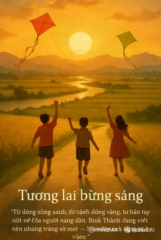 Children Flying Kites in Sunset Over Binh Thanh's Golden Fields – AI Generated Video | Hailuo AI