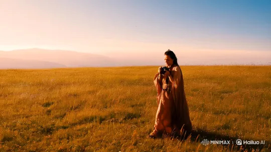 Portrait of an Artist in Golden Landscape – AI Generated Video | Hailuo AI