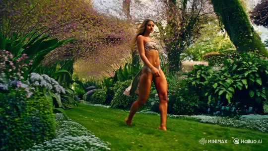Athletic Woman Strides Through Stormy, Enchanted Garden – AI Generated Video | Hailuo AI