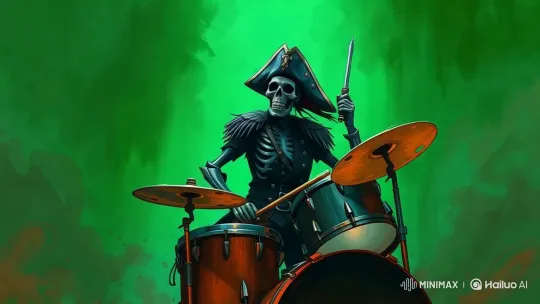 Pirate Rocker Skeleton Drummer Performance – AI Generated Video | Hailuo AI