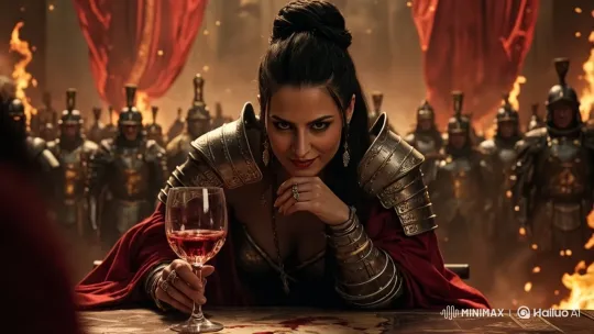 Woman in Armor Amidst Dramatic Grand Hall – AI Generated Video | Hailuo AI
